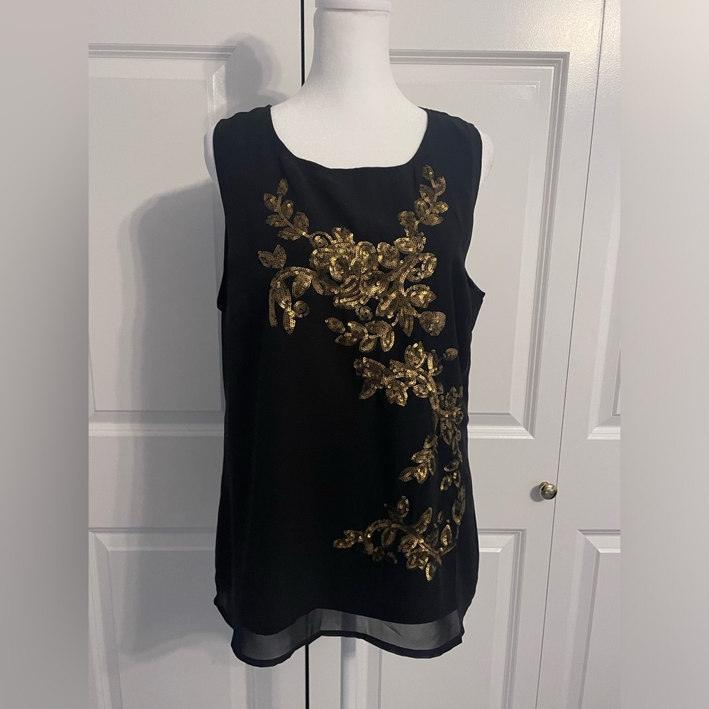 Soft Surroundings black sleeveless blouse with gold sequins